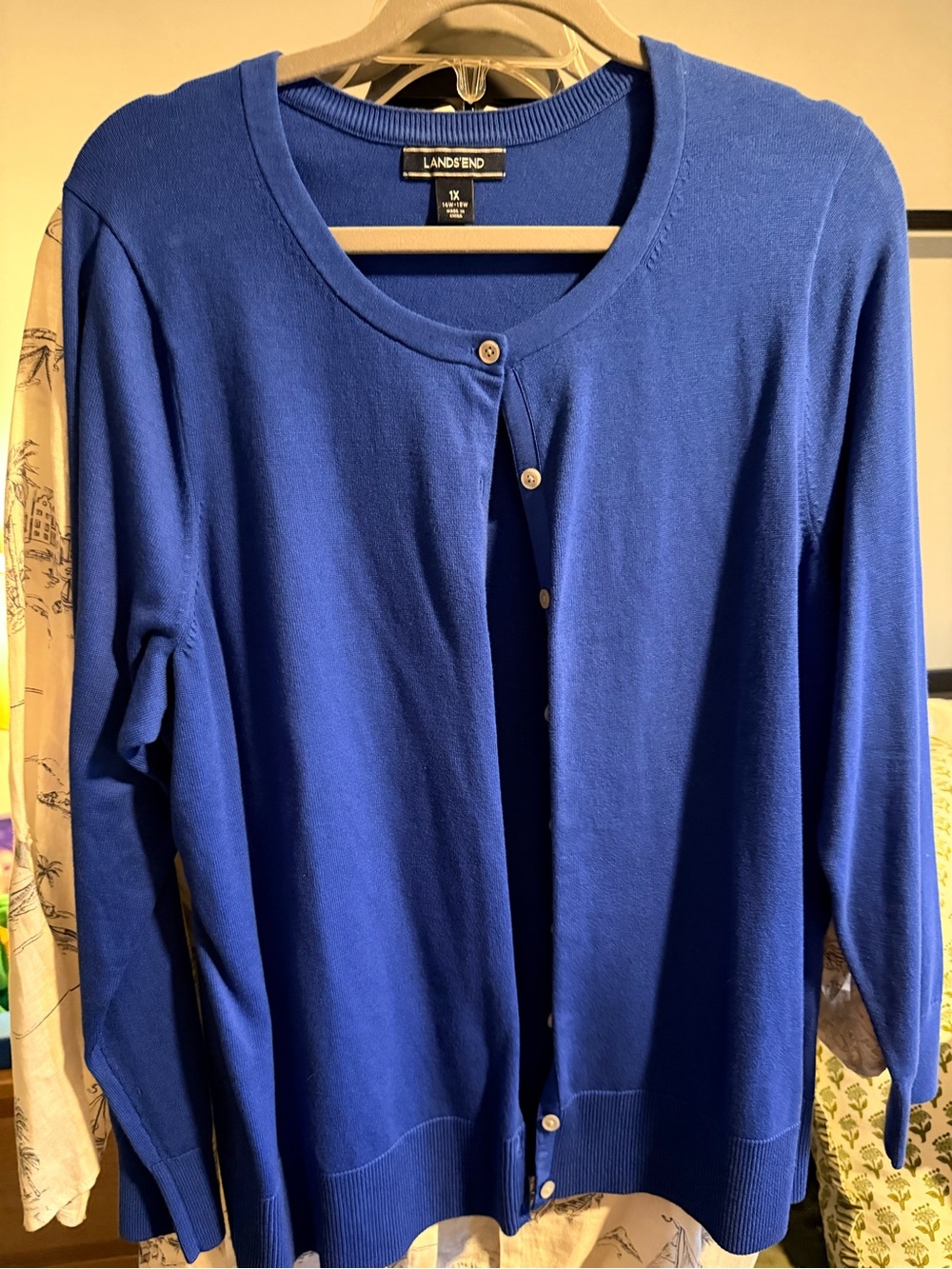 Lands' End Women's Blue Button-Front Cardigan